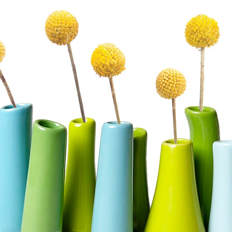 Chive - Pooley 2, Ceramic Flower Vase, 8-Tube Shape (Scout Blue with Blue and Green) - Image 2